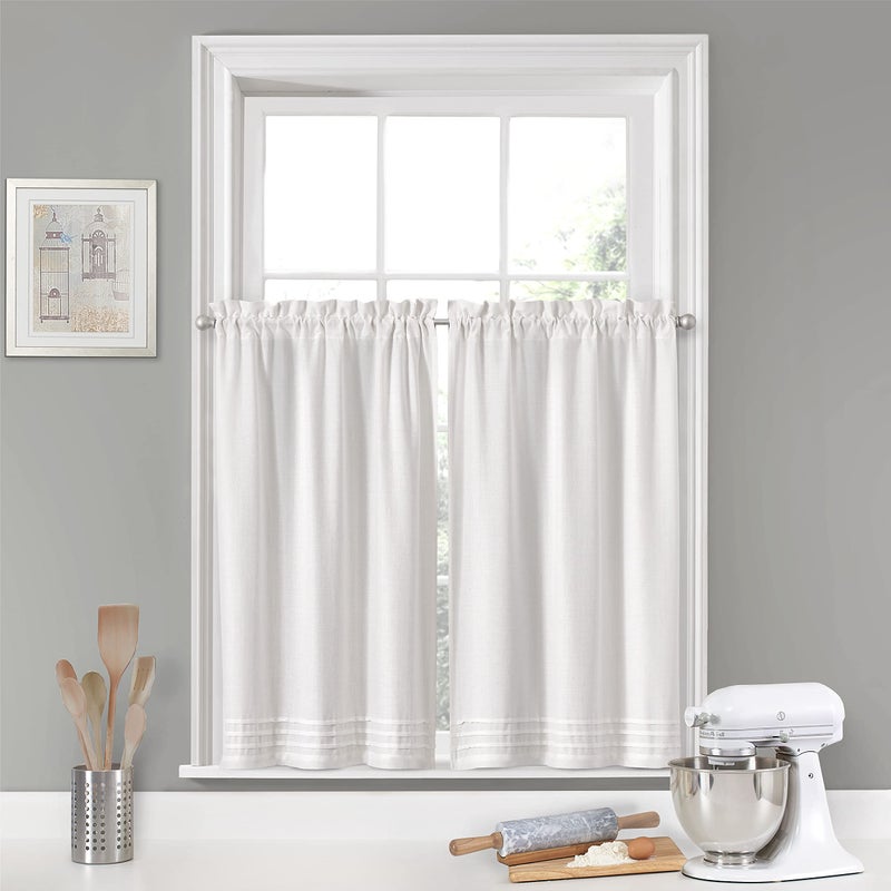 VUE Kingsbury Small Panel Tiers Privacy Window Treatment Pair Bathroom, Living Room, 52" x 24", White - Image 1